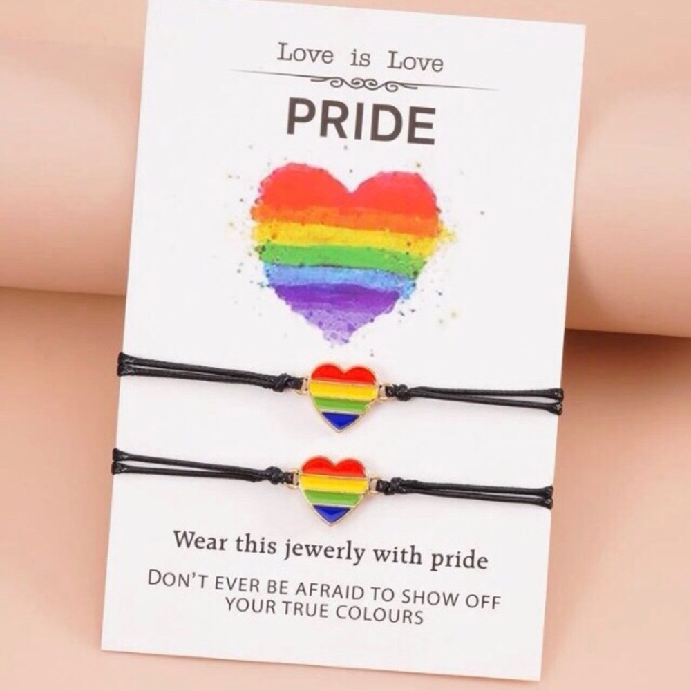 🌈PRIDE 2Pc Set Adjustable String Heart Bracelets Unisex NWT
